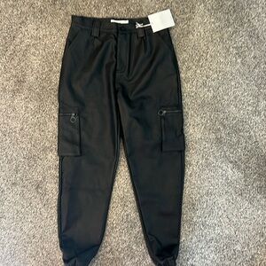 Faux leather cargo joggers brand new by Kankan with pockets and pleated front